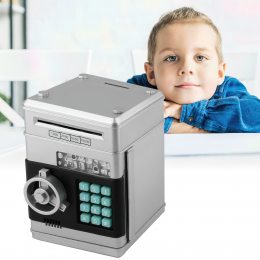 Дитячий іграшковий сейф з електронним замком, Number Bank скарбничка для дітей, банкомат Сіро-чорний