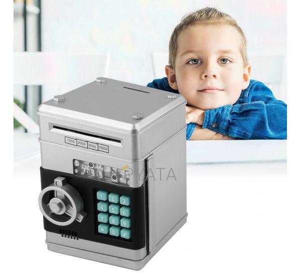 Дитячий іграшковий сейф з електронним замком, Number Bank скарбничка для дітей, банкомат Сіро-чорний