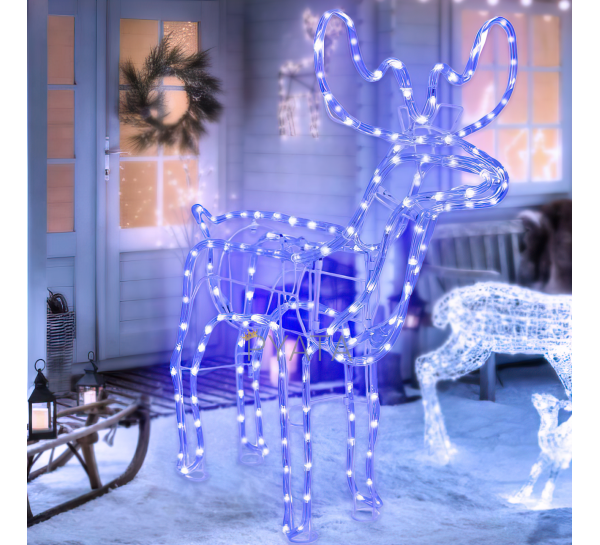 Новогодняя светящиеся светодиодная фигура из гирлянд дюралайта "Новогодний олень" 60х46 см Синий