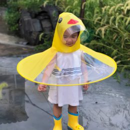 Яркий детский дождевик-зонтик Baby Rain Coat Желтая утка и свинка Пеппа L (211)