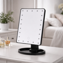 Настільне дзеркало для макіяжу Mirror c LED підсвічуванням 16 діодів квадратне Чорний (JM/7591)