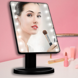 Настільне дзеркало для макіяжу Mirror c LED підсвічуванням 16 діодів квадратне чорне