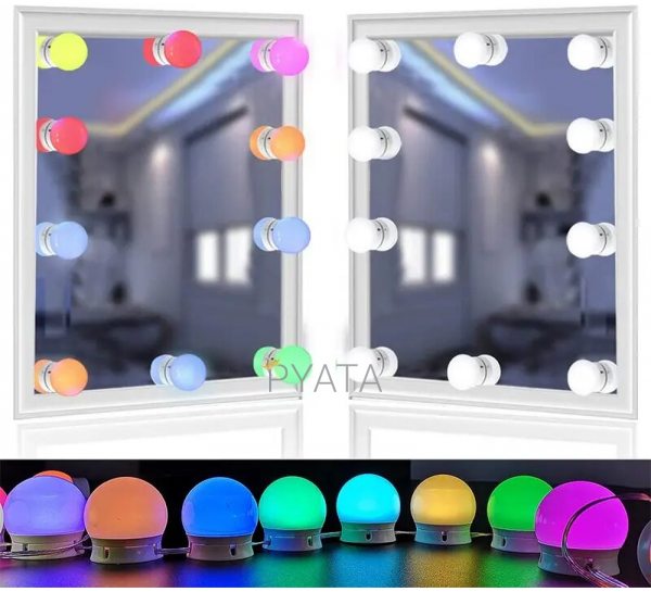  Набір лампочок на дзеркало RGB 10 ламп різнокольорові світлодіодні дзеркальні лампи (225)
