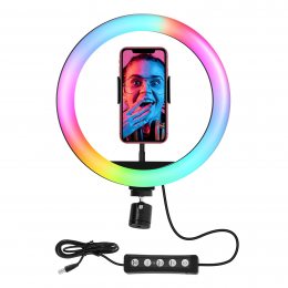Світлодіодна кільцева RGB селфі-лампа 26 см для фото та відео зйомки 