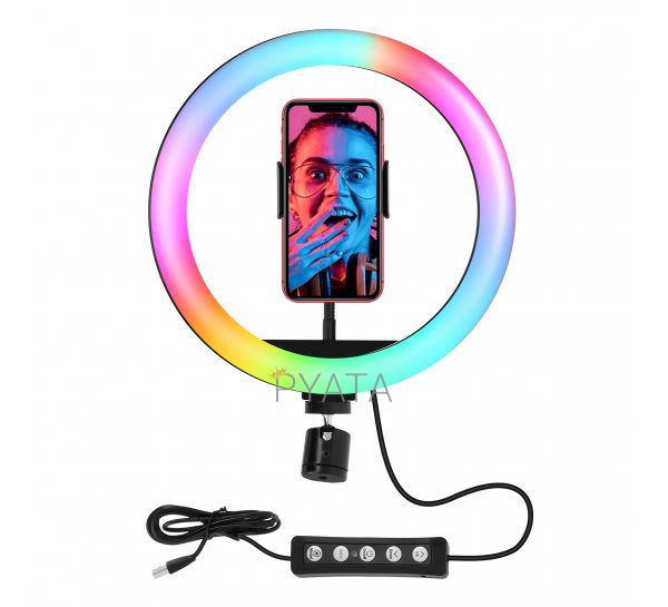 Светодиодная кольцевая RGB селфи-лампа 26 см для фото и видео съемки
