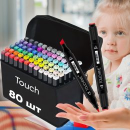 Набір оригінальних двосторонніх скетч маркерів фломастерів для малювання Touch 80 штук (HA-228)