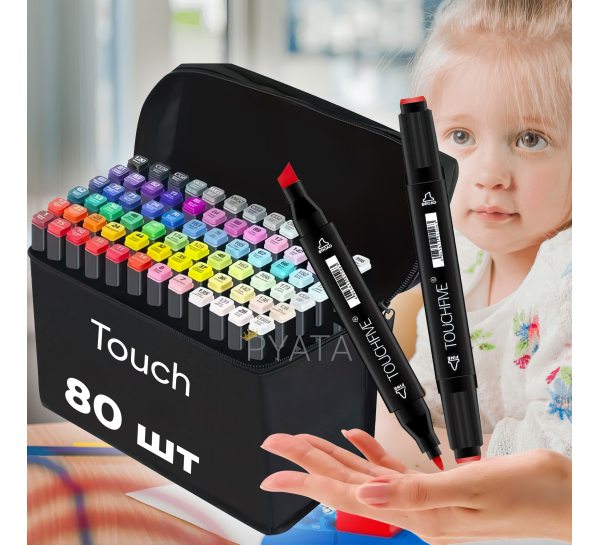Набор оригинальных двусторонних скетч маркеров фломастеров для рисования Touch 80 штук (HA-228)