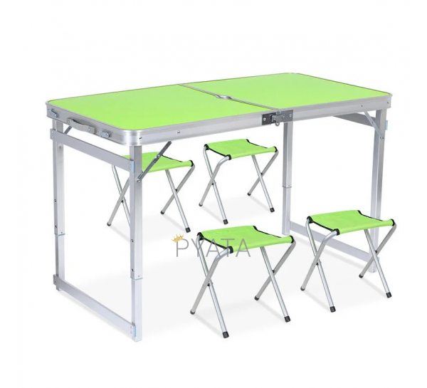 Посилений стіл для пікніка розкладний з 4 стільцями Easy Camping зелений