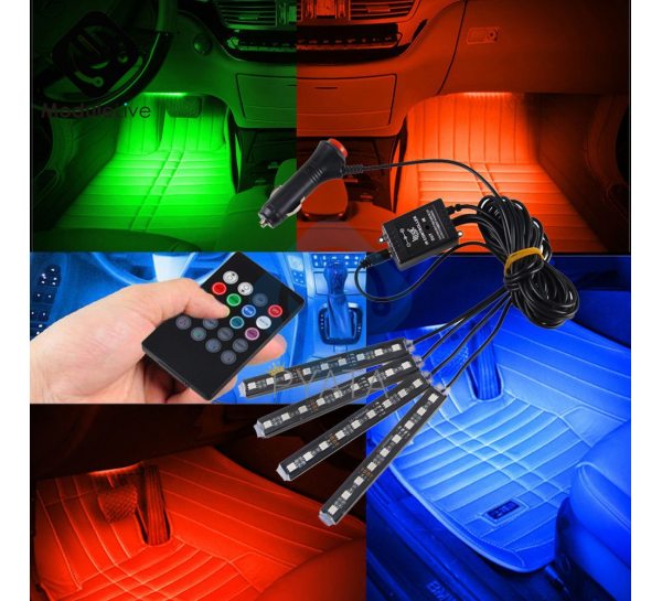 Універсальне RGB LED підсвічування в авто Car LED RGB, з пультом, вологостійка, в прикурювач EL-1228- 12LED(237)
