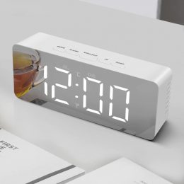 Настільний дзеркальний годинник в стилі мінімал DS-615 mirror led clock, на батарейках Білі