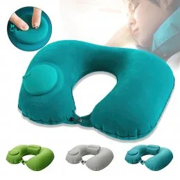 Дорожня надувна подушка підголовник для шиї з вбудованою помпою TRAVEL NECK PILLOW