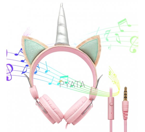 Мультяшні навушники з єдинорогом, навушники з вушками Єдиноріг, дитяча накладна гарнітура для дівчаток unicorn wireless headset ah-805