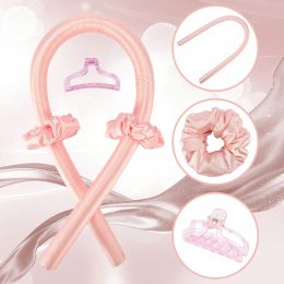 Шовкова стрічка для завивки волосся без нагріву, стрічка для завивки волосся із затискачем для волосся Рожевий (205)