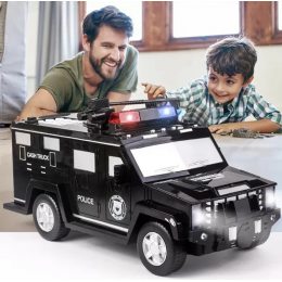 УЦЕНКА!Детский сейф копилка с кодом и отпечатком пальца в виде полицейской машины NBZ Cash Truck Black (HA-86)