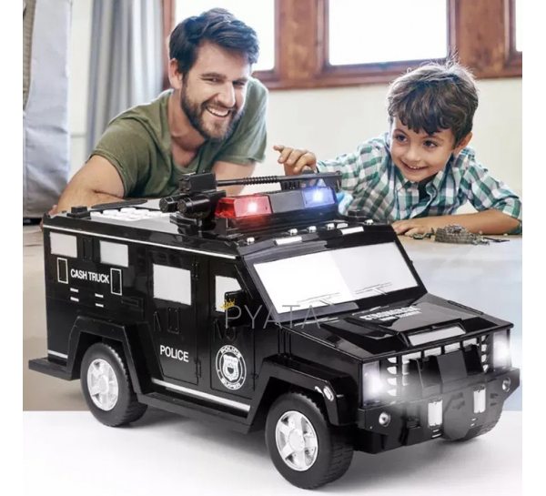 Дитячий сейф скарбничка з кодом і відбитком пальця у вигляді поліцейської машини NBZ Cash Truck Black (HA-86)