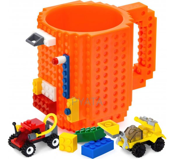 Кружка лего - чашка конструктор в стилі LEGO 350 мл помаранчевий (237)